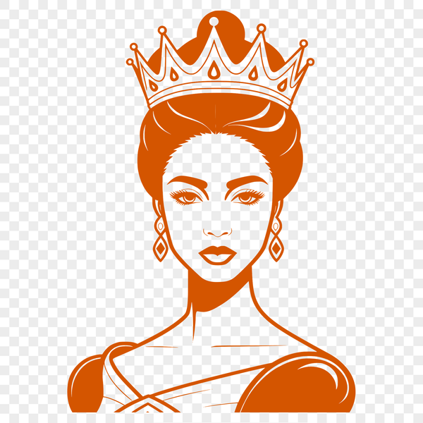 A digital illustration of a woman in royal attire, suitable for vector art and cutting machine designs.