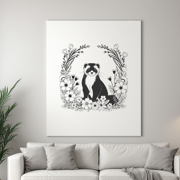 Ferret Illustration with Floral Background A simple SVG illustration of a ferret with a floral pattern in the background.