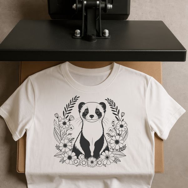 Ferret animal vector silhouette in floral pattern