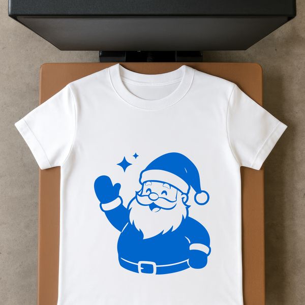 A digital illustration of a jolly Christmas figure in a red suit with white fur trim.