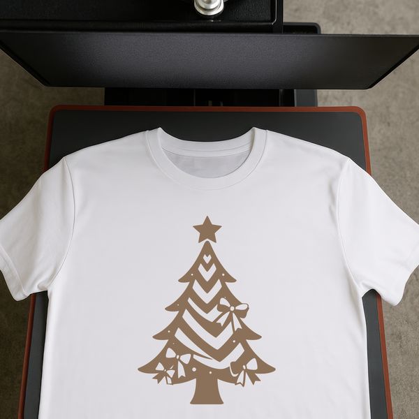 A minimalist vector graphic representation of a Christmas tree in a simple silhouette style.