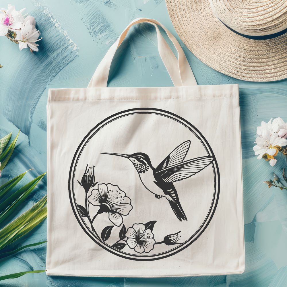 Perched Hummingbird Graphics for Crafting A colorful hummingbird perched on a floral branch, designed as vector art for digital and craft projects.
