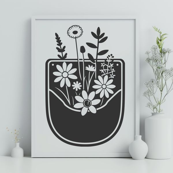 Elegant Floral Accent A floral design featuring a stylized flower pocket with intricate details.