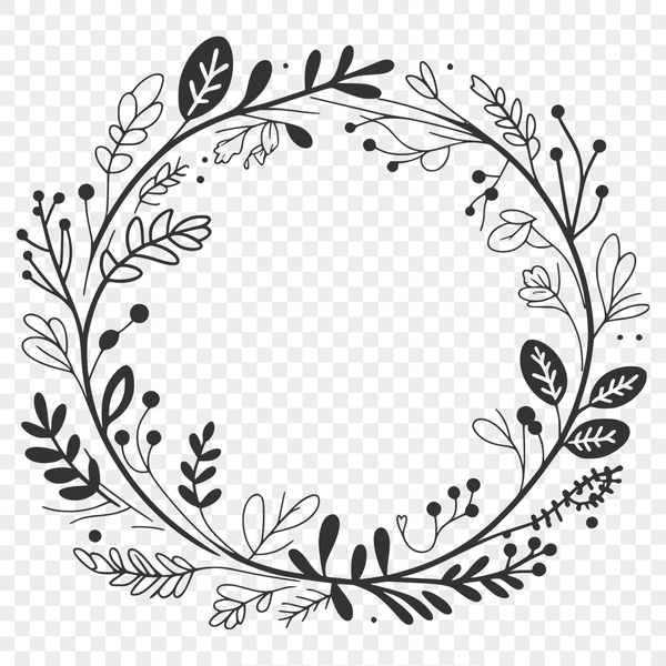 A decorative floral wreath design with intricate details and textures, suitable for vector art projects.