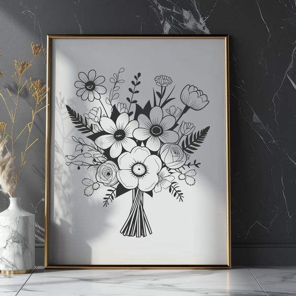 Mixed Color Bouquet Illustration Illustrative floral bouquet with mixed flowers in various colors.