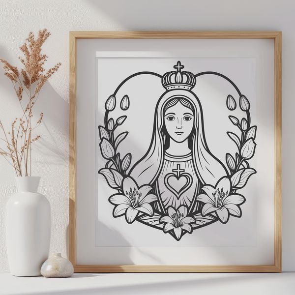 Floral Heart Design Vector Art A vector design representation of the Immaculate Heart with intricate details.