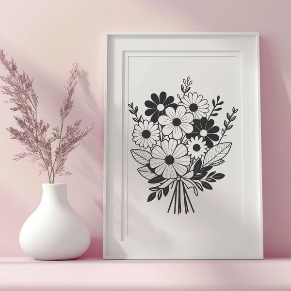 Vibrant Hand-Drawn Bouquet A hand-drawn bouquet of flowers in various colors, suitable for wedding decorations or Mother's Day gifts.