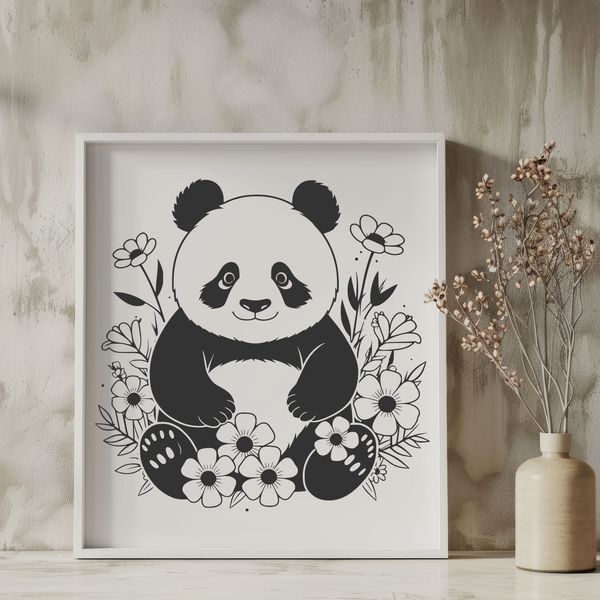 A cute, black and white panda bear character, suitable for digital design projects.