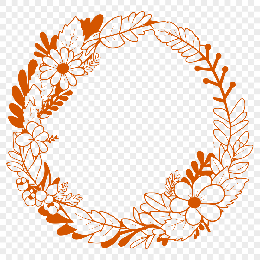 Decorative Flower Wreath SVG Template An editable SVG template featuring a decorative wreath made up of intricate flowers and foliage.