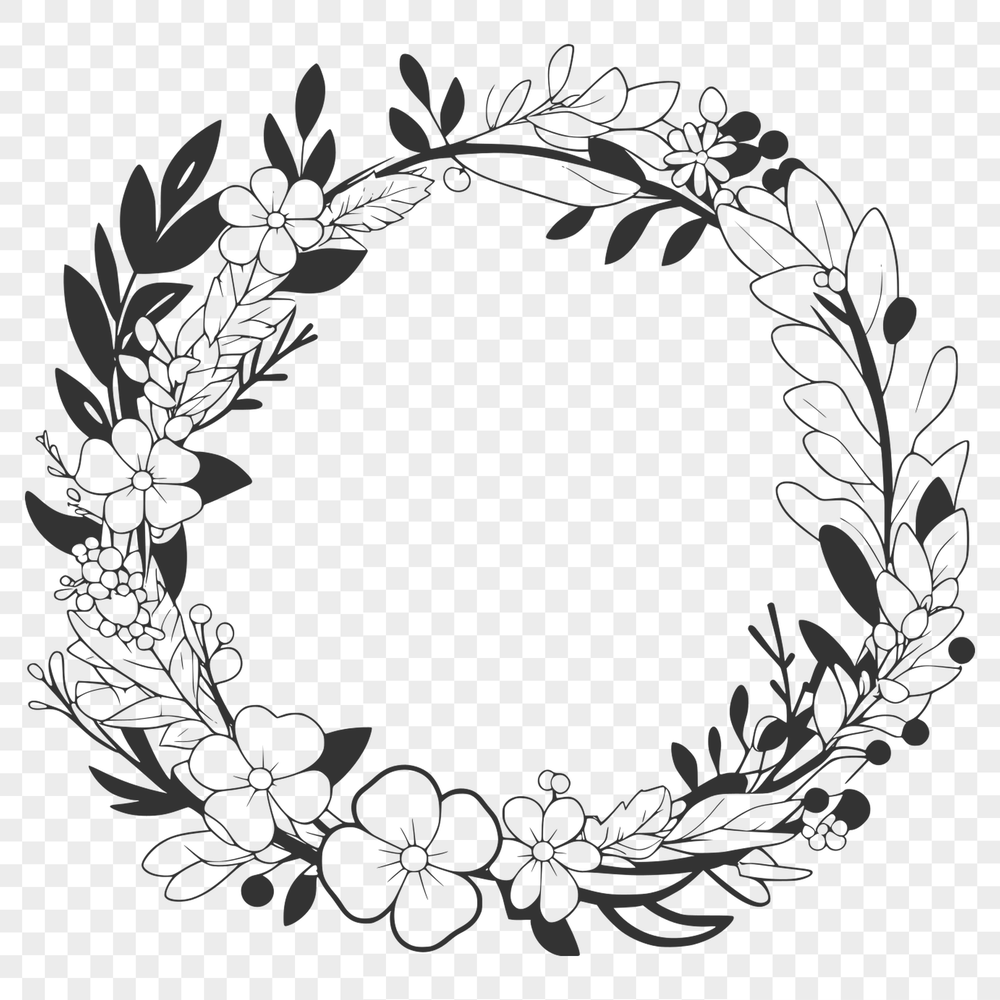 Intricate Circular Wreath Clip Art A floral design in the shape of a circular wreath made up of intricate elements.