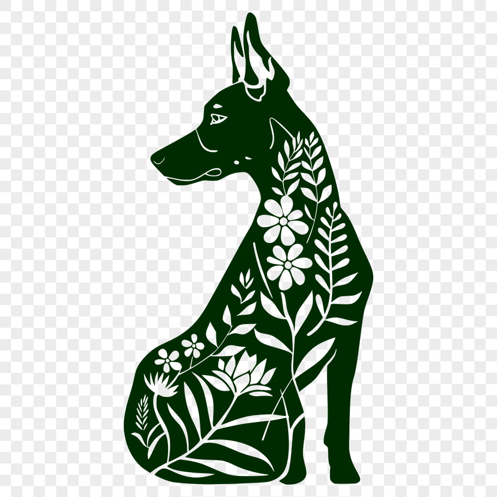 Free Floral Doberman Pinscher Vector Drawing