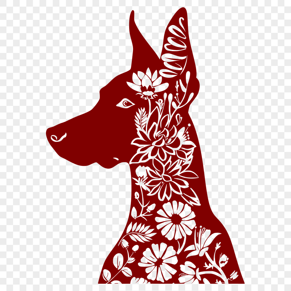 Free Floral Doberman Pinscher Drawing