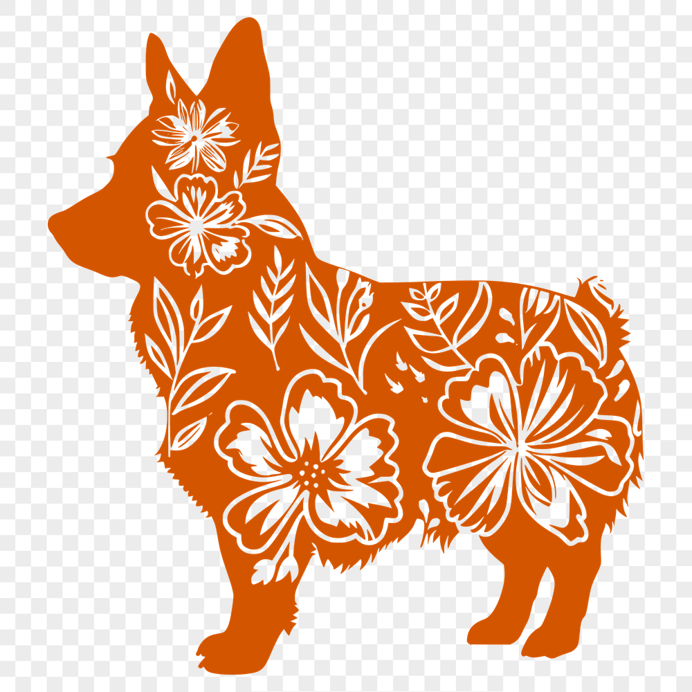 Floral Standing Welsh Corgi Drawing