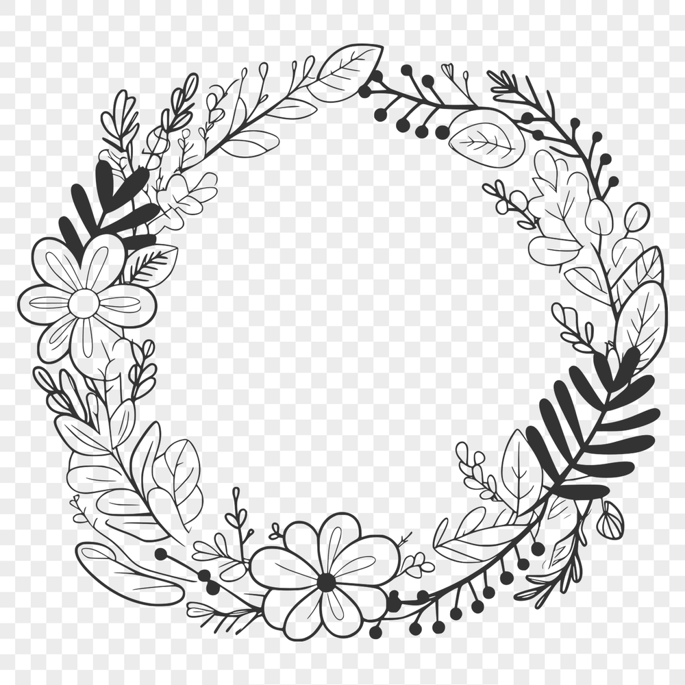 Customizable SVG Flower Garland Design A customizable SVG floral wreath template for cutting machines like Cricut or laser cutters.