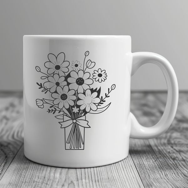 Elegant Floral Arrangement SVG A delicate floral bouquet designed with intricate details, perfect for wedding decorations or Mother's Day gifts.