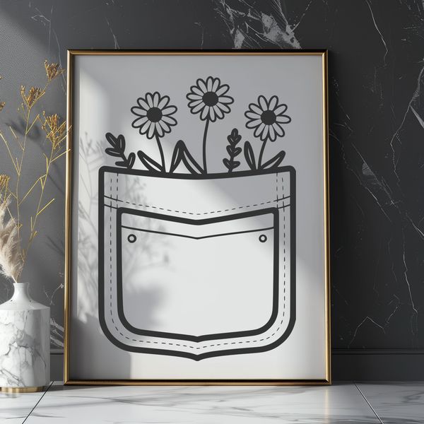 Free Vector Flower Pattern A stylized illustration of a flower pocket with intricate details and curved lines, suitable for vector art design.