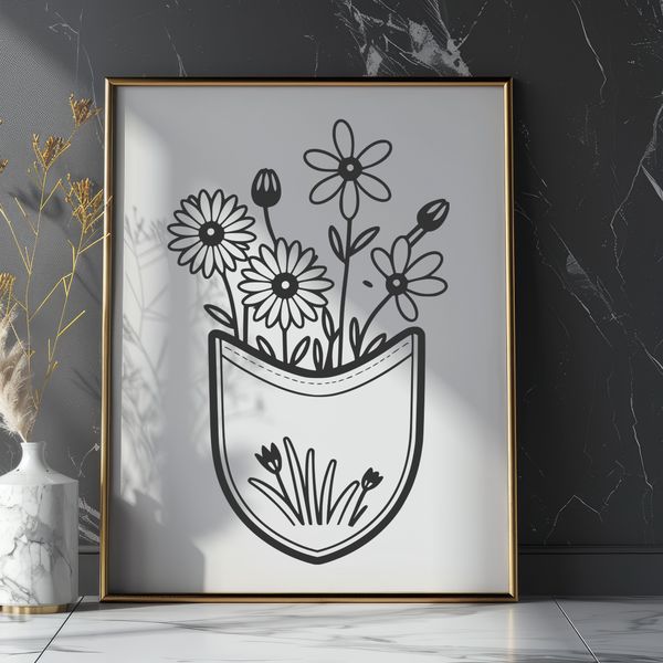 Simple Flower-Shaped SVG Template A digital illustration of a flower-shaped pocket designed with clean lines and simple shapes.
