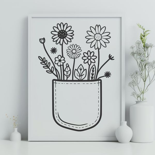 Beautiful Wildflower-Shaped Pocket Illustration A digital illustration of a flower-shaped pocket with intricate details.