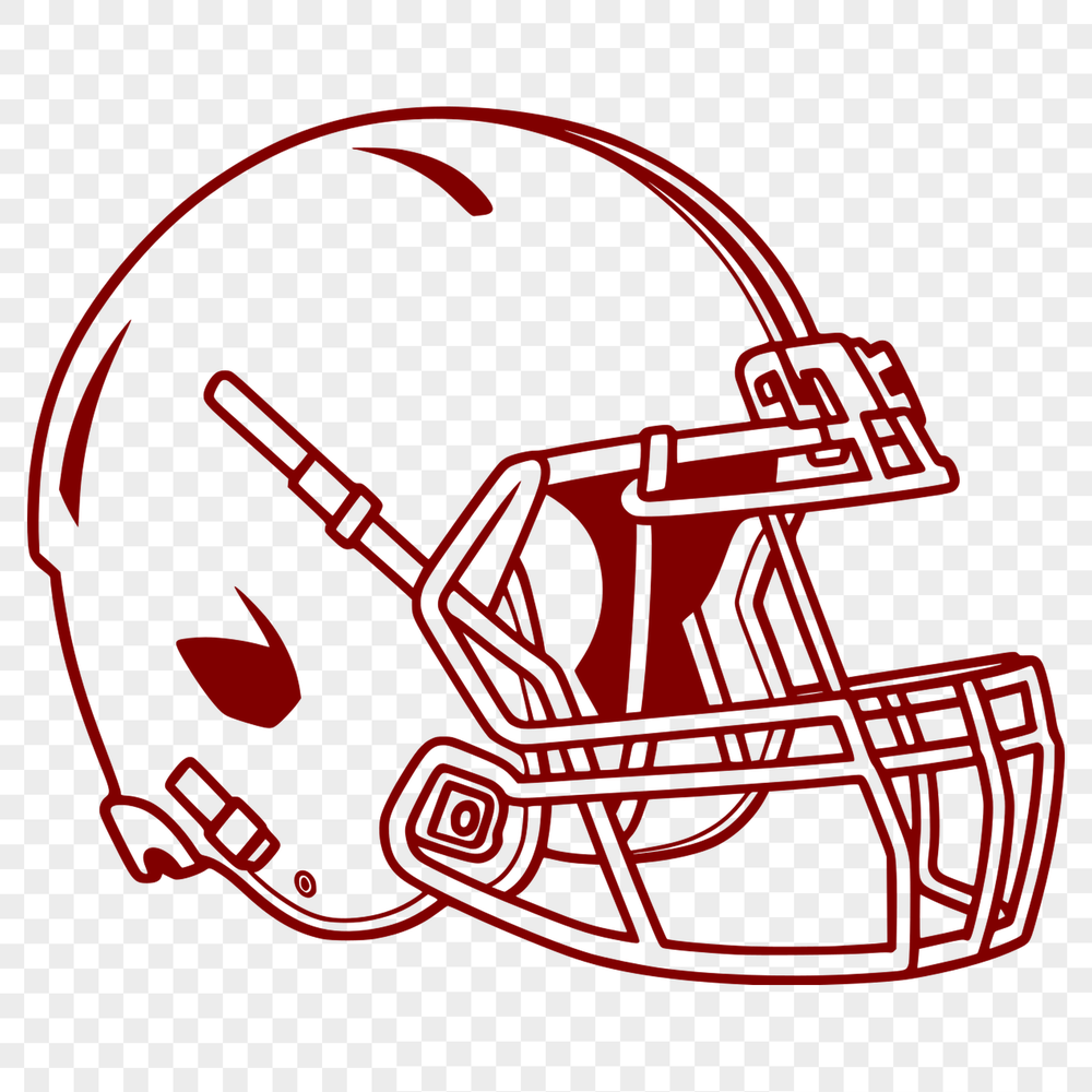 Illustration of a football helmet with laces and a facemask, used in the sport of American football.