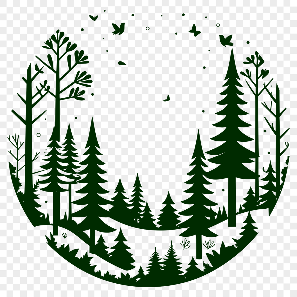 Vibrant Woodland Scene A colorful illustration of a dense forest with various trees and foliage.