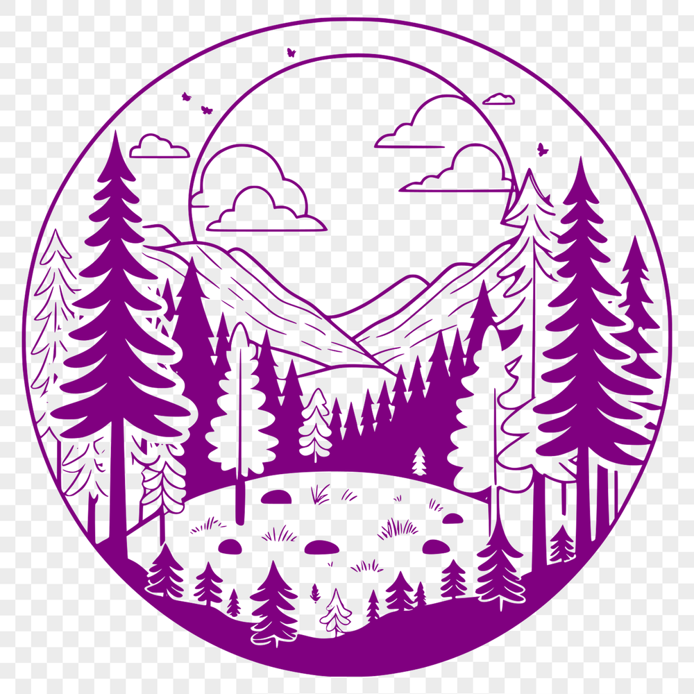 A stylized illustration of a forest with various trees and foliage, designed as scalable vector graphics for digital use.