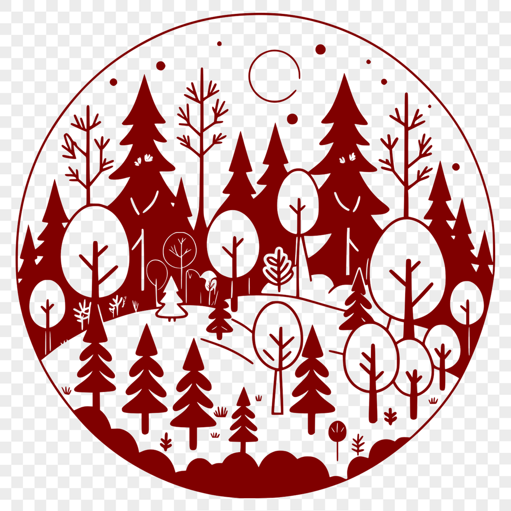 Tree Studded Landscape Illustration A dense stand of trees in various shapes and sizes, set against a subtle natural background.