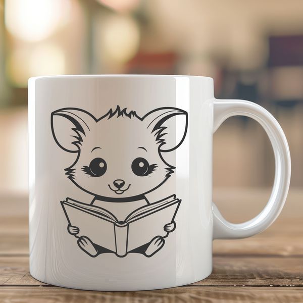 Bookworm Possum Clip Art A cartoon illustration of a wild possum reading a book, suitable for vector art and digital design.