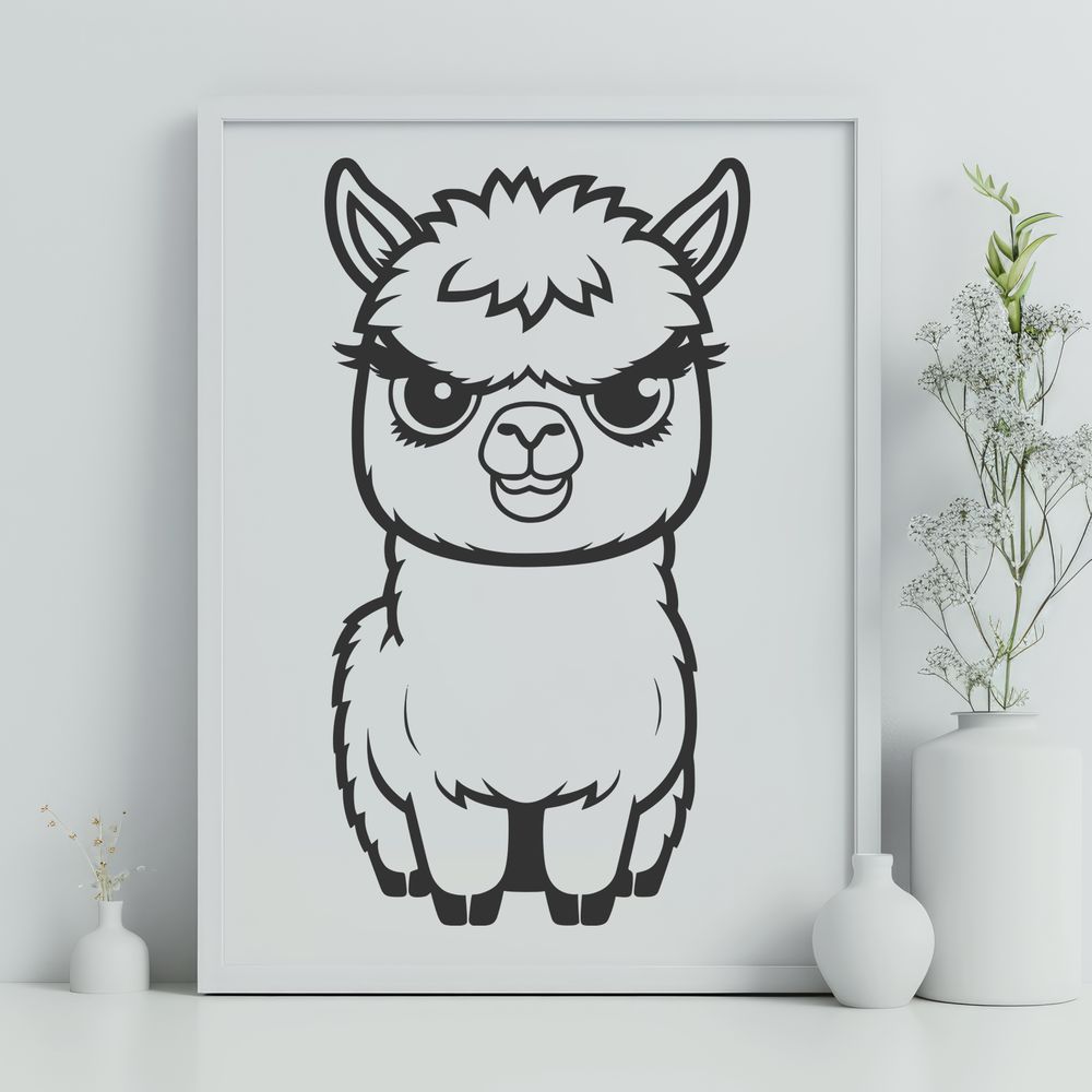 Fluffy Alpaca Graphic Design Element A digital illustration of a fluffy South American camelid animal.