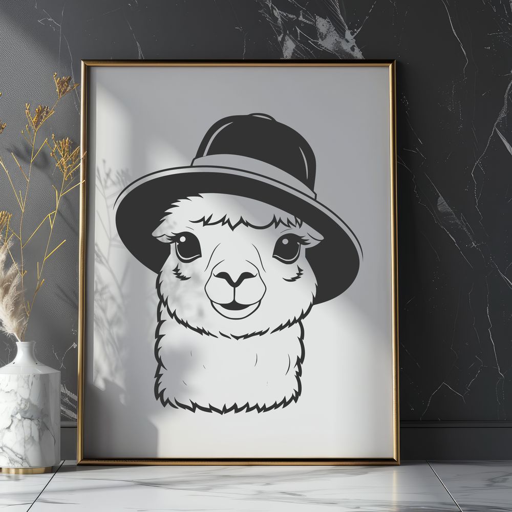 Alpaca in Fancy Headgear A cartoon alpaca wearing a hat, suitable for vector design projects.