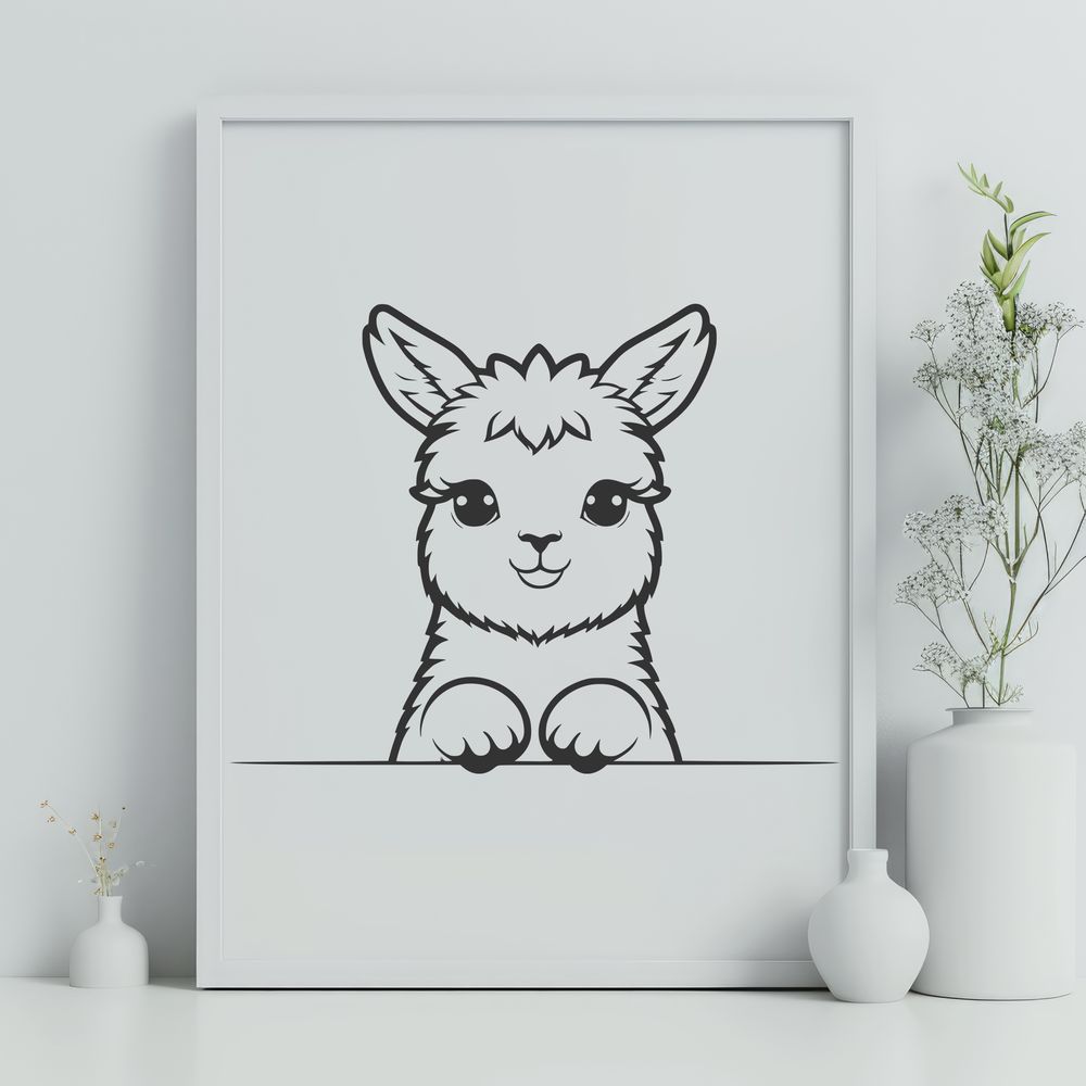 Alpaca Clip Art Illustration A detailed alpaca drawing designed as a clip art asset.