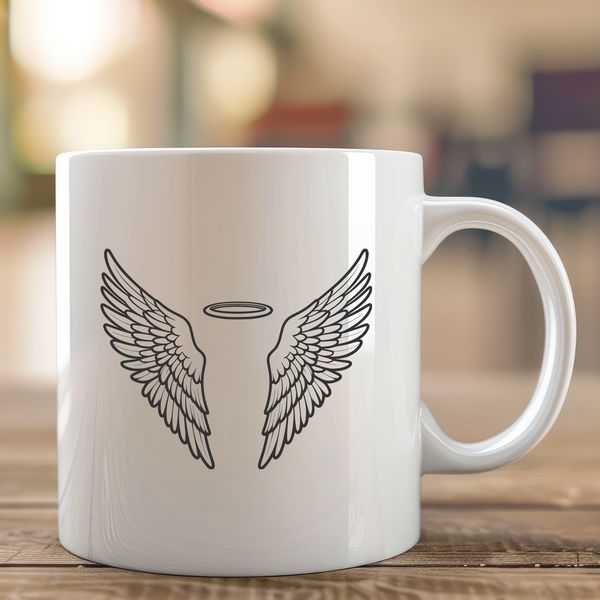Wings of Serenity SVG Illustration SVG illustration of a pair of angel wings with intricate details and subtle shading.