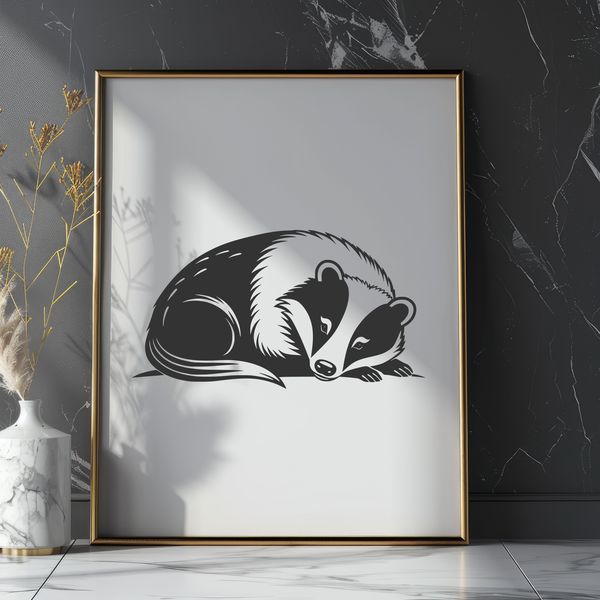 A illustration of a badger in a sleeping position, suitable for vector graphics.