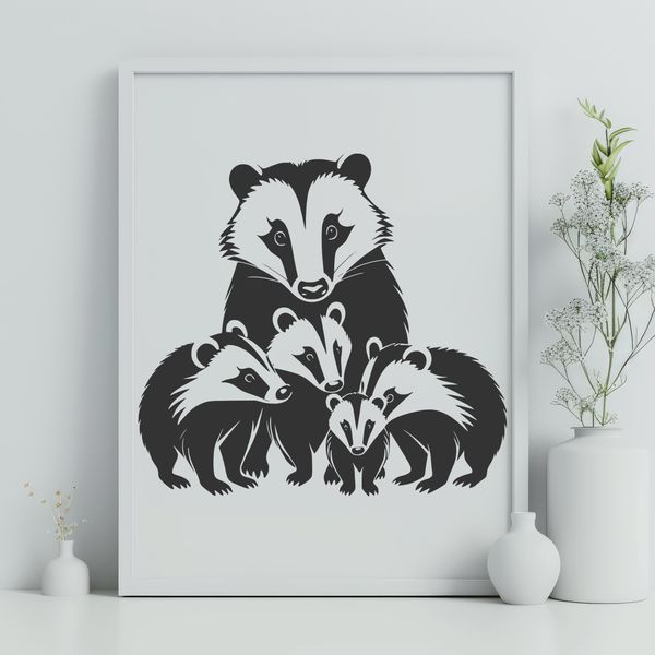 Badger Silhouette Vector Graphic A detailed illustration of a badger, featuring a wild animal from the mustelid family.
