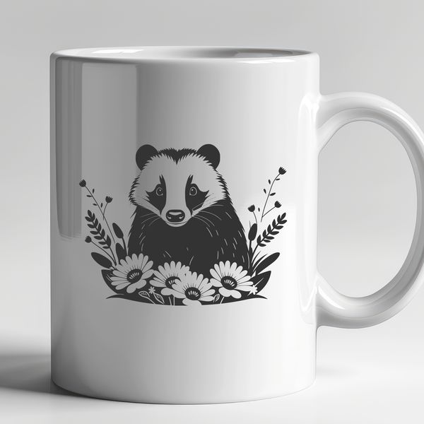 Beautiful Badger Illustration A simple illustration of a badger set against a textured floral background.