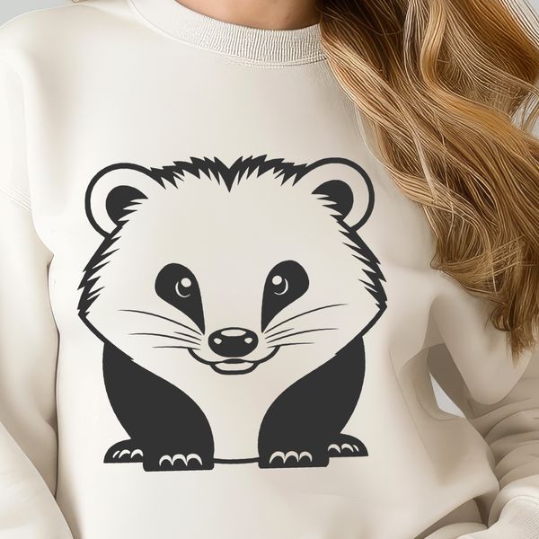 An SVG design featuring a close-up of a badger's distinctive facial features.