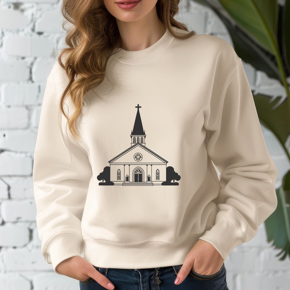 Classic Baptist Church Exterior Illustration An outline drawing of a classic Baptist church exterior, available in vector format for easy customization and editing.