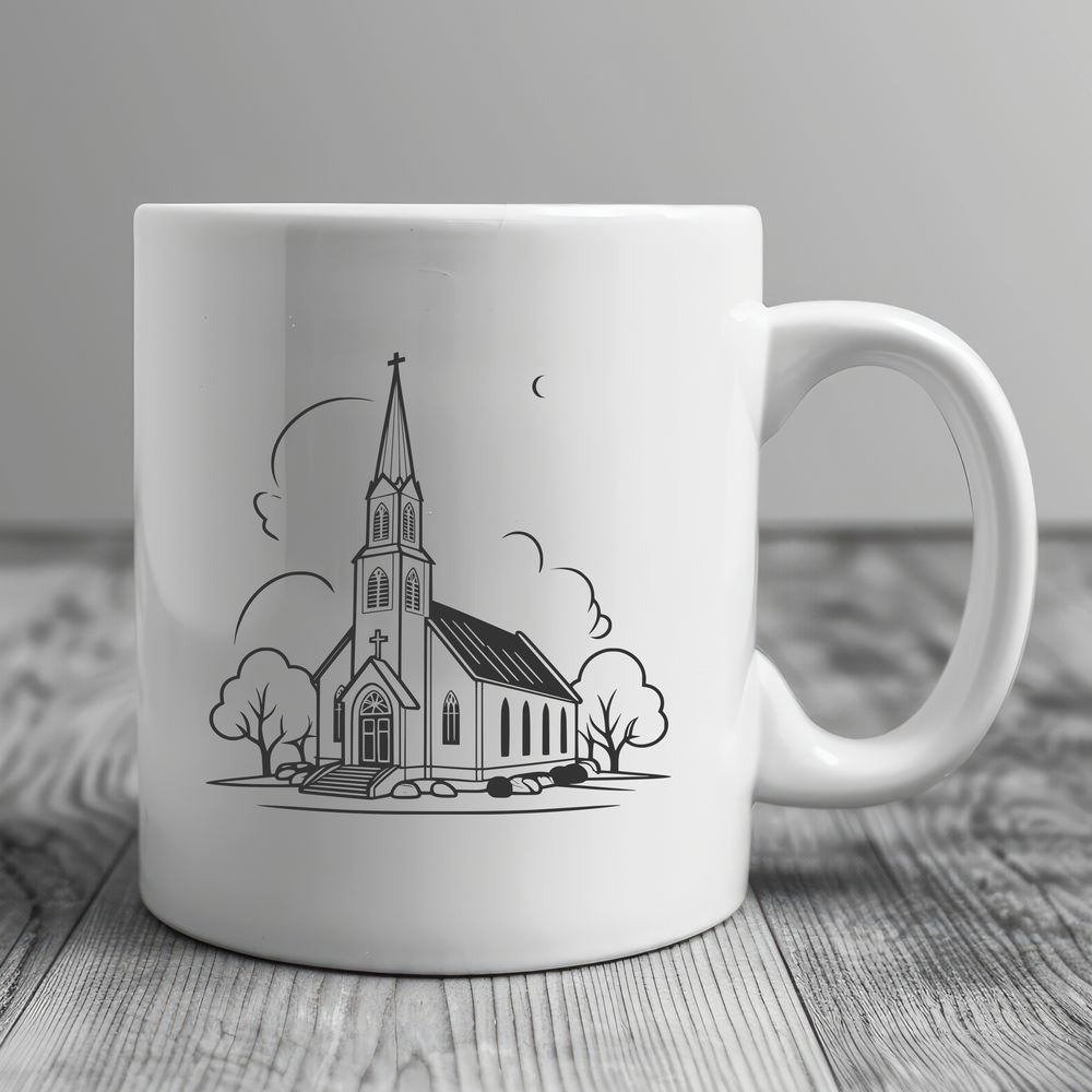 Traditional Baptist Place of Worship Illustration A detailed illustration of a traditional Baptist church building with a distinctive design.
