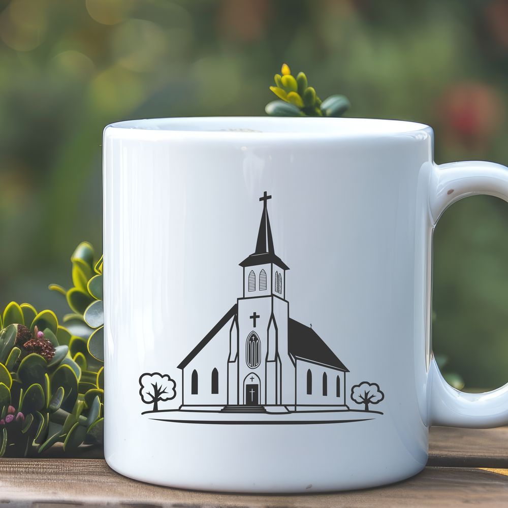Baptist Church Icon A stylized vector illustration of a typical Baptist church building with a steeple and cross.