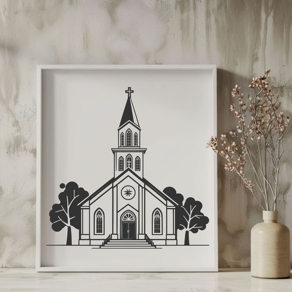 A simple illustration of a Baptist church building, suitable for vector design.