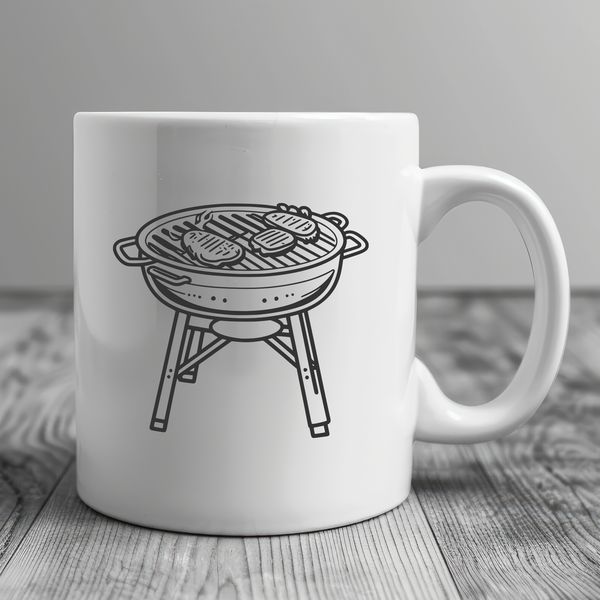 Summer BBQ Graphics A 2D illustration of a barbecue grill with utensils and food, created as a vector graphic.