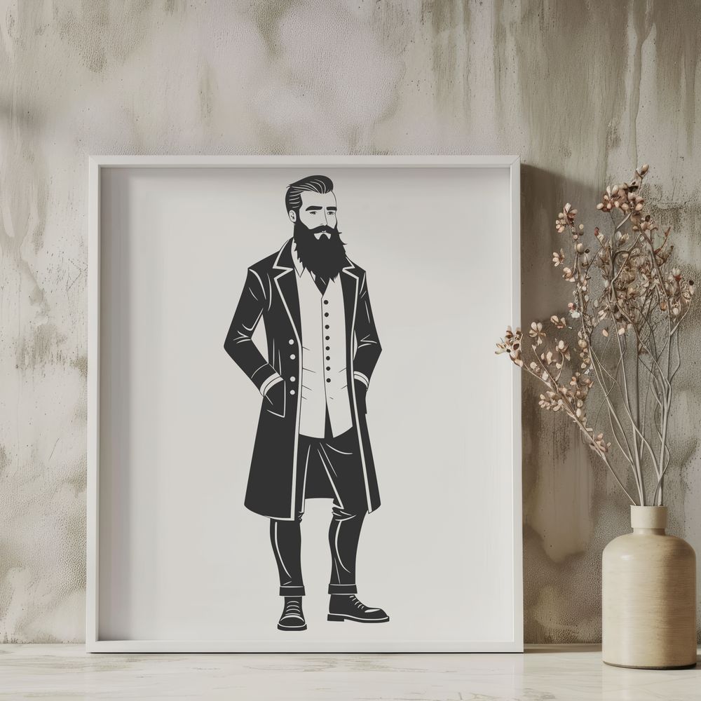 Male Portrait Illustration A detailed illustration of a man with a well-groomed beard, created in vector format.