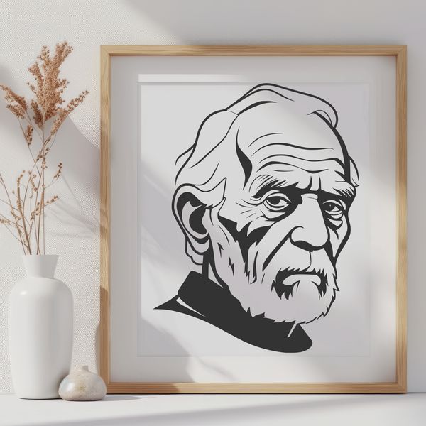 A detailed illustration of a mature adult male with facial hair.