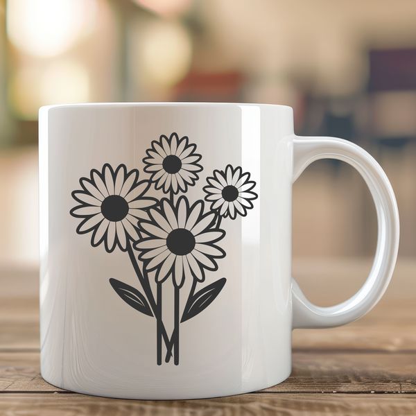 A stylized illustration of a daisy flower with petals and center.