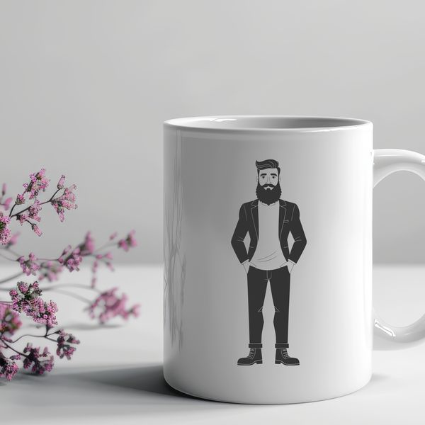 Hand Drawn Male Figure A male figure with facial hair, suitable for use in graphic design and digital art.