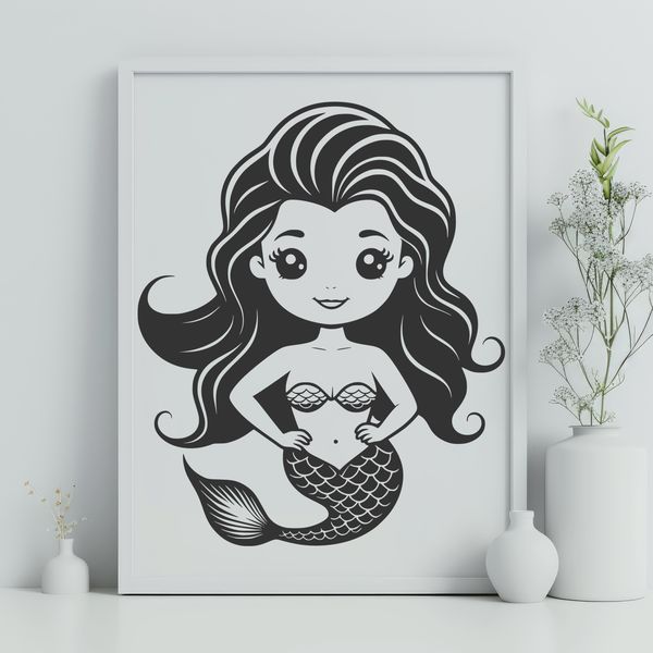 Enchanting Sea Siren A mythical underwater creature with a human upper body and fish tail, designed as vector art.