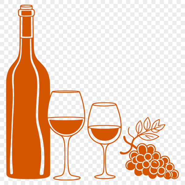 Wine Glass Vector Art Design A detailed illustration of a wine glass with a bottle in the background, suitable for vector art and digital design.