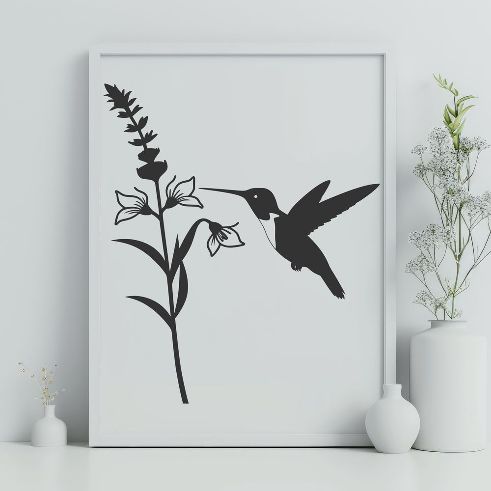 Colorful Perched Hummingbird Illustration A colorful illustration of a hummingbird perched on a flower, designed as vector art.