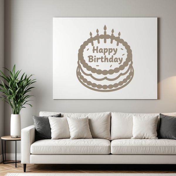 A simple vector illustration of a birthday cake with a cheerful message, suitable for personal or commercial projects.