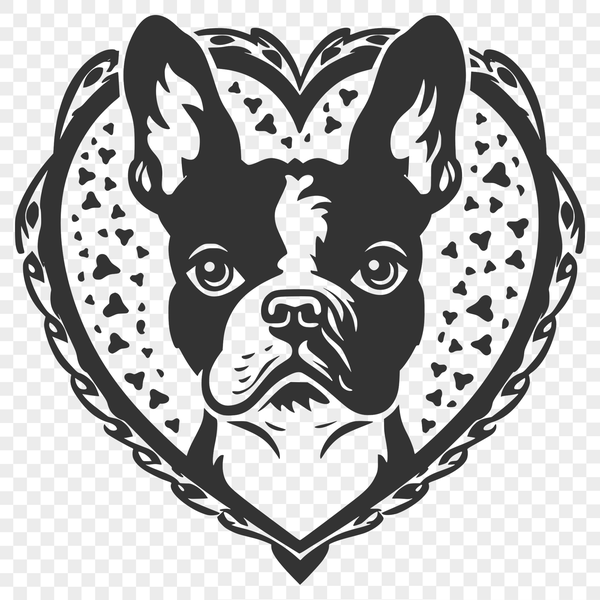 An SVG rendering of a Boston Terrier breed dog's facial features.