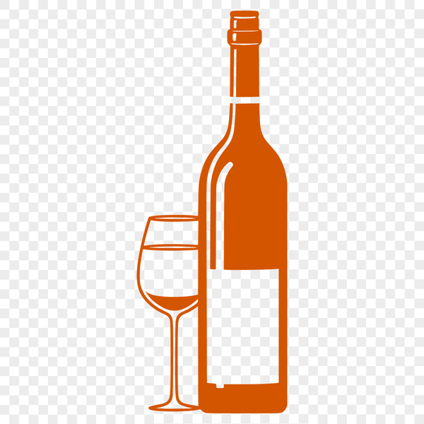 Red Wine Bottle and Glass Silhouette A glass filled with red wine next to a wine bottle on a table.